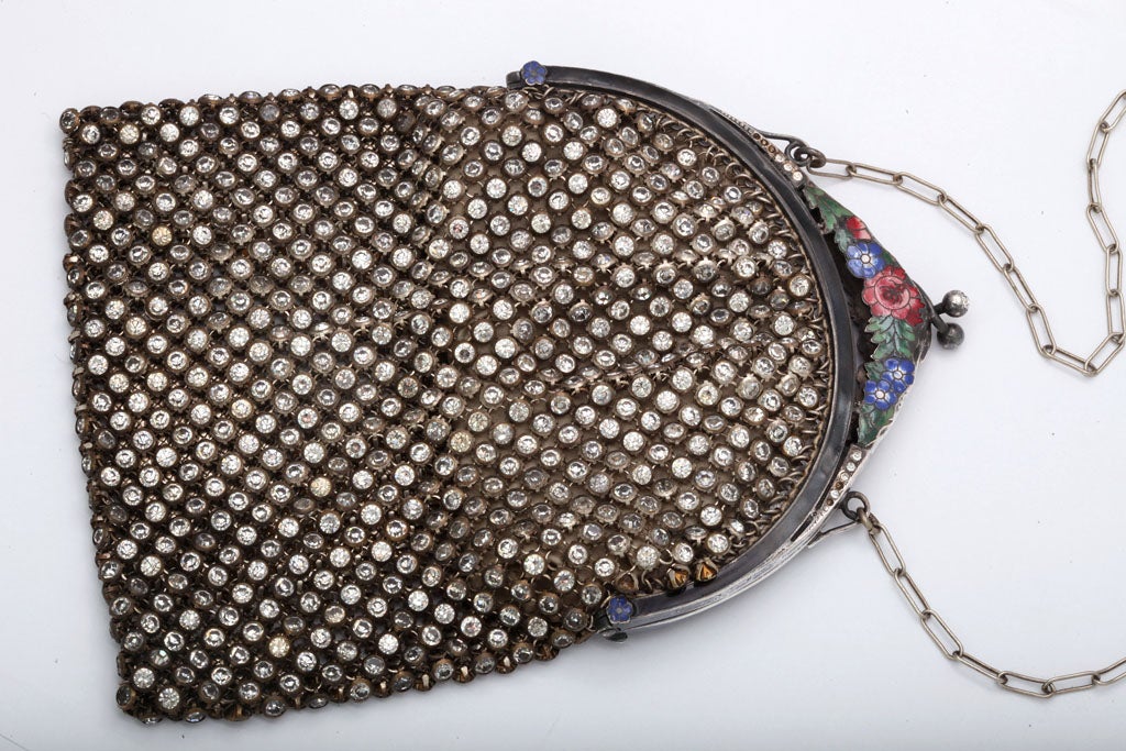 Women's Art Deco enamel on silver evening bag