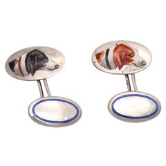 Pair of vintage silver cufflinks with enamel dogs