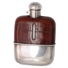 Silverplate, Glass and Leather Pocket Flask