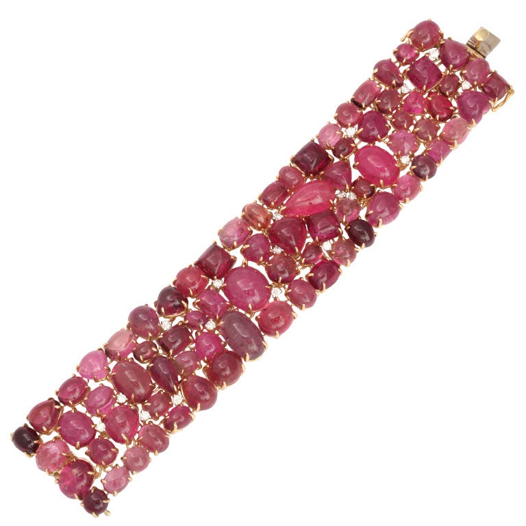 Pink Tourmaline Diamond and Gold Bracelet