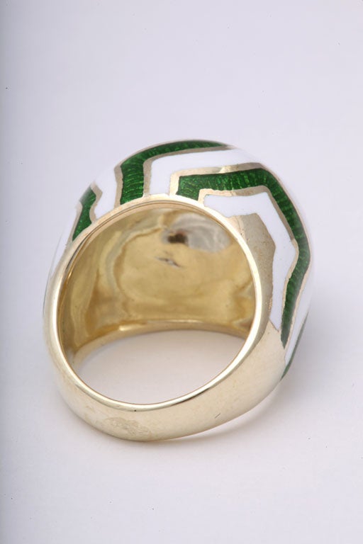 Women's Martine Green and White Striped Enamel Gold Ring For Sale