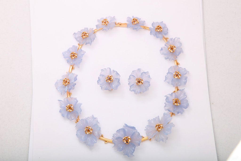 Chalcedony Flower Necklace with Matching Earrings