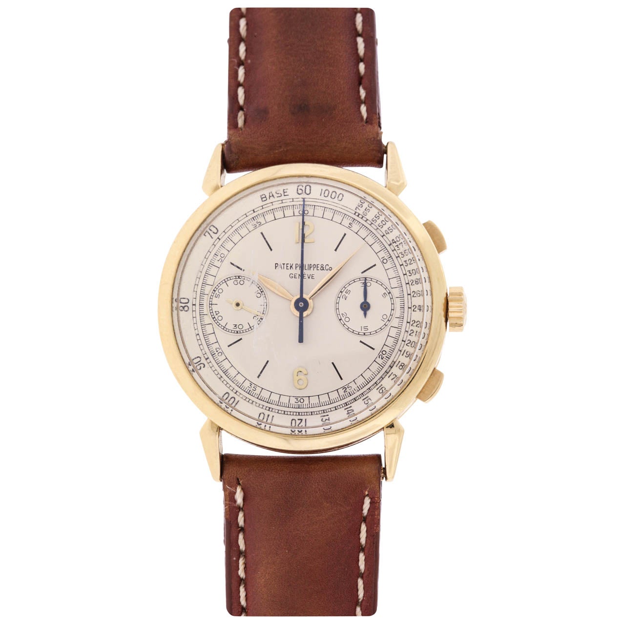 Patek Philippe Yellow Gold Oversized Chronograph Wristwatch with Unusual Lugs Ref 1579