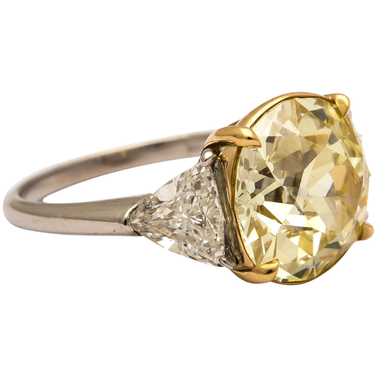 Old Mine Brilliant Fancy Yellow Diamond Platinum Ring For Sale
