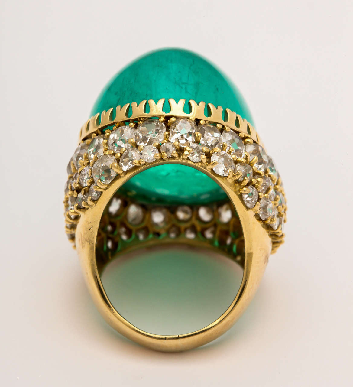 Victorian 54.19 Carat Cabochon Emerald Diamond Gold Ring For Sale