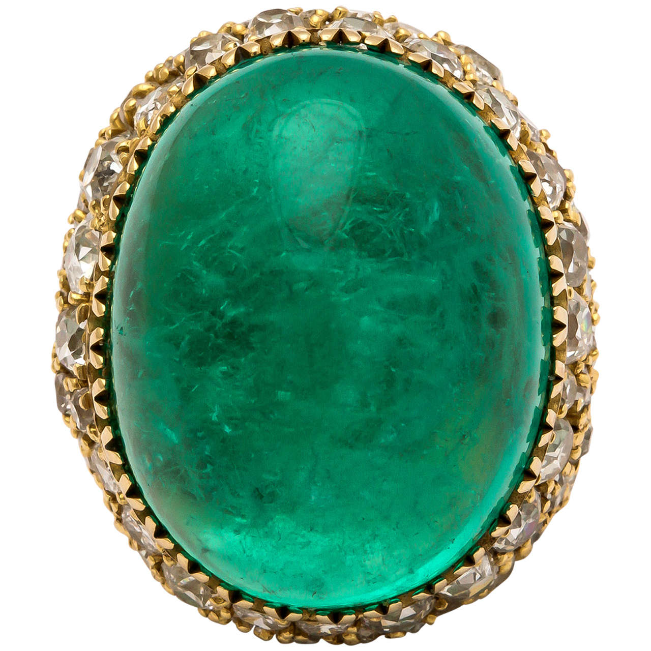 54.19 Carat Cabochon Emerald Diamond Gold Ring For Sale