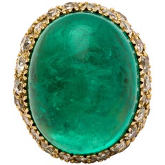 54.19 Carat Cabochon Emerald Diamond Gold Ring