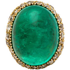 54.19 Carat Cabochon Emerald Diamond Gold Ring 2