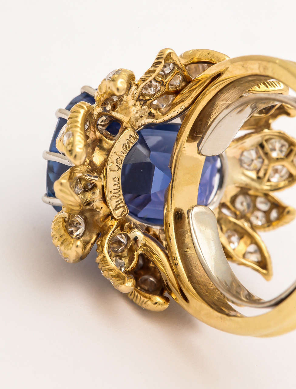 17.70 Carat Natural Ceylon Sapphire Diamond Floral Ring For Sale 1