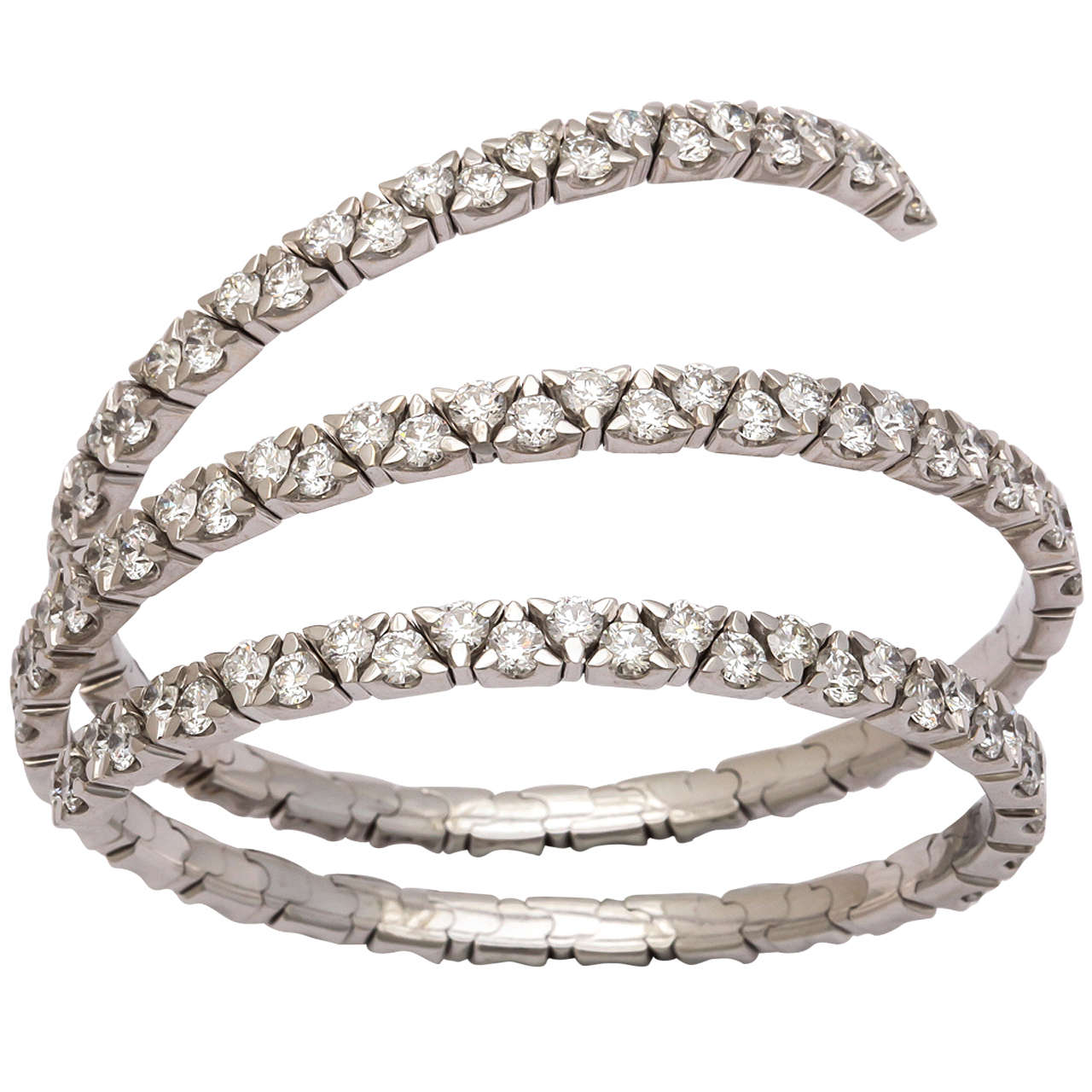 Diamond White Gold Spring Bangle Bracelet For Sale at 1stDibs gold spring bracelet, bracelet