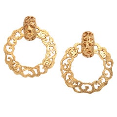  Chanel Gold Tone Hoop Earrings with CC Logos