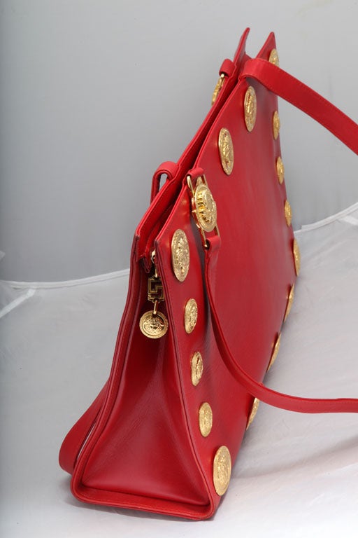 Gianni Versace Couture Red Large Tote Bag with Medusas  In Excellent Condition In Chicago, IL