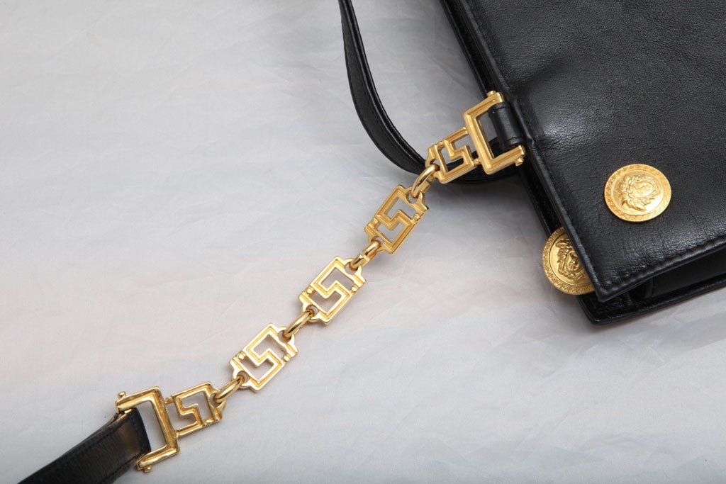 Gianni Versace Couture Black Shoulder Bag with Gold Medusa M In Excellent Condition In Chicago, IL