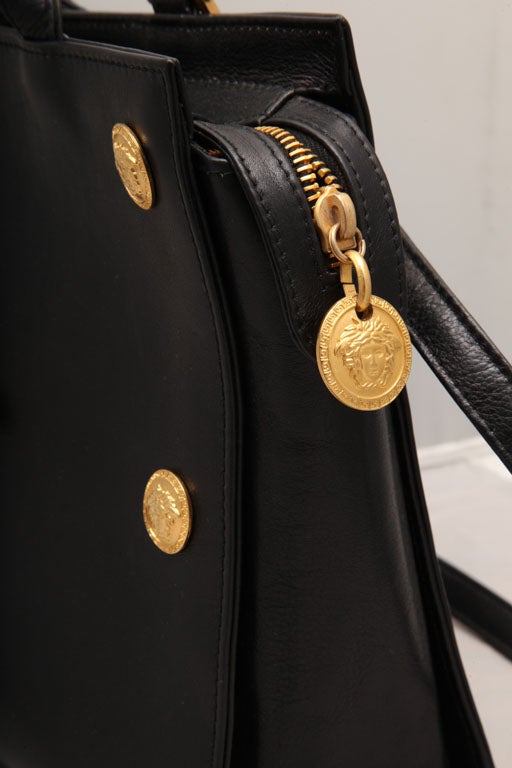 Gianni Versace Couture Black Shoulder Bag with Gold Medusa M 3