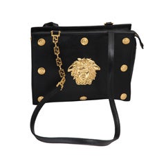 Gianni Versace Couture Black Shoulder Bag with Gold Medusa M