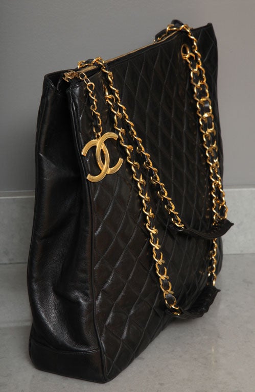 Women's Chanel Black Tote Bag with Quilted Details