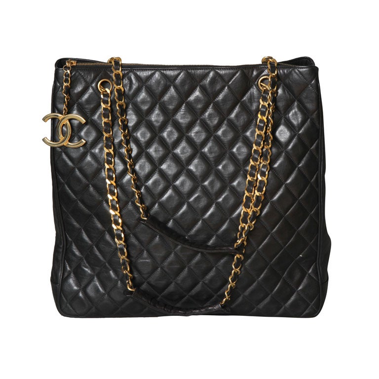 Chanel Black Tote Bag with Quilted Details
