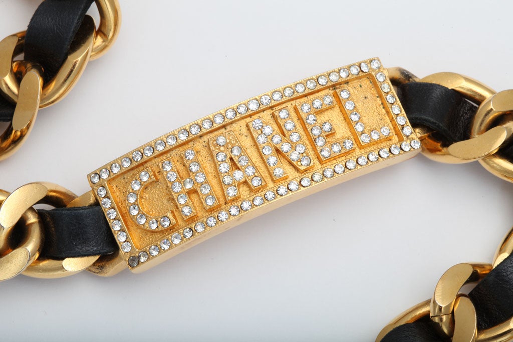 Chanel Rare Logo Plate ID Choker Necklace with Rhinestones In Excellent Condition In Chicago, IL