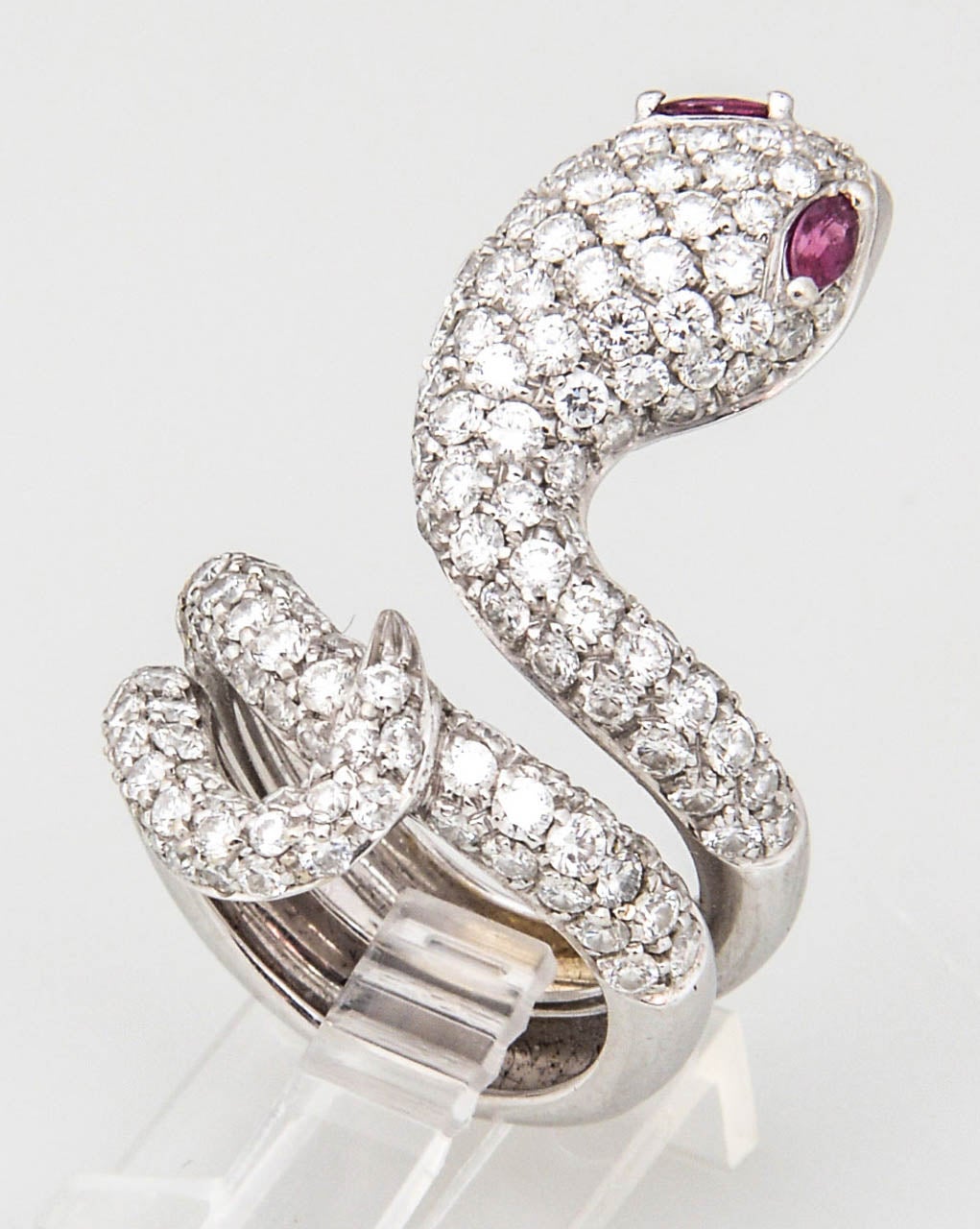 Impressive Ruby Pave Diamond Gold Snake Ring  In Excellent Condition In Miami Beach, FL