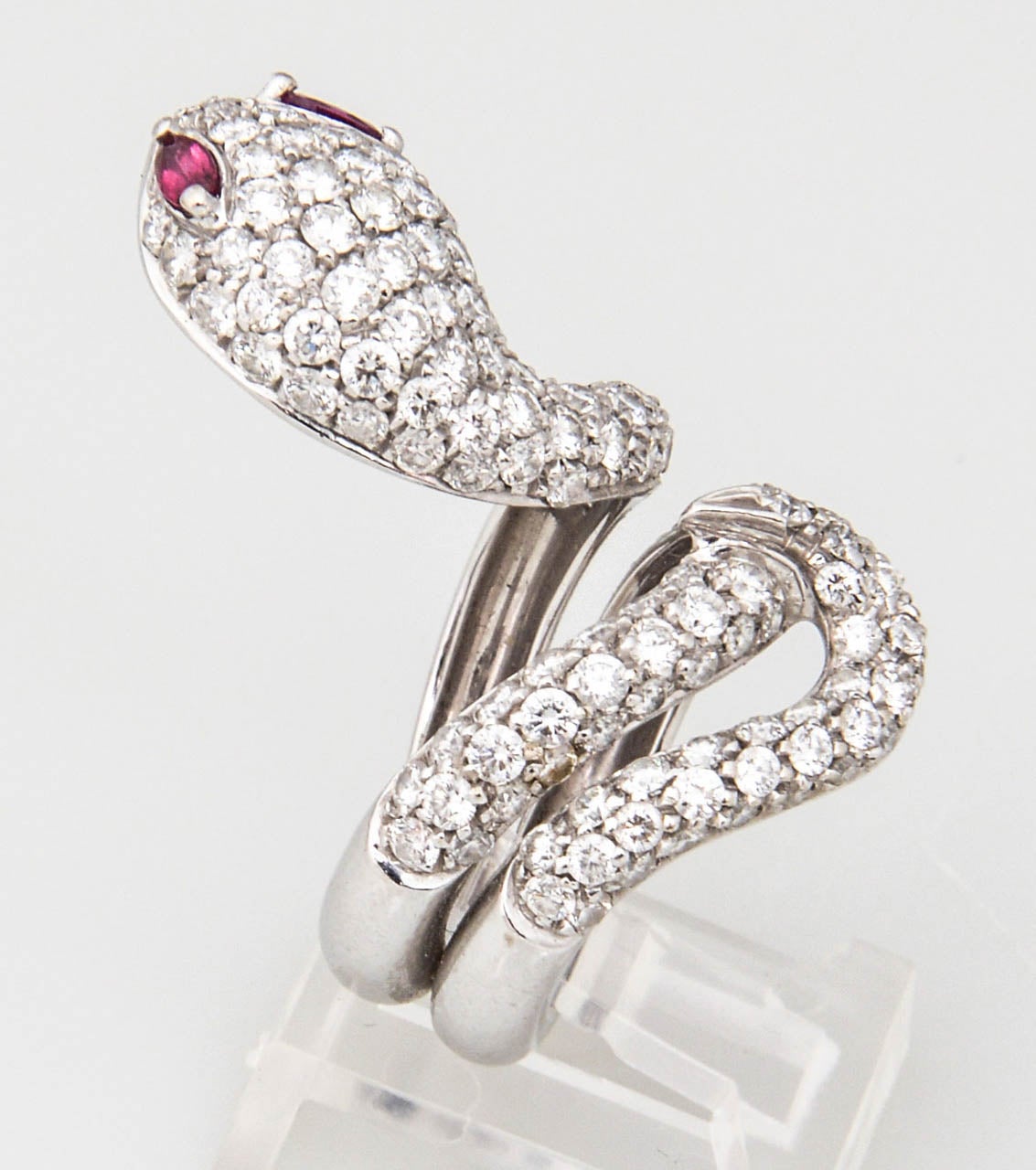 Women's or Men's Impressive Ruby Pave Diamond Gold Snake Ring 