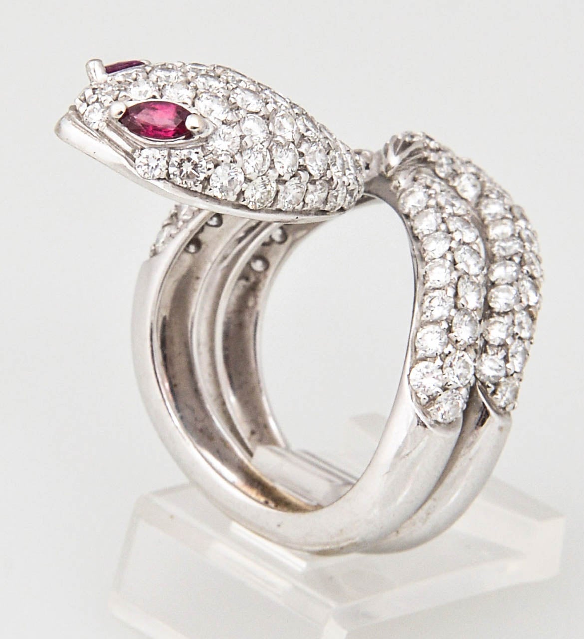Impressive Ruby Pave Diamond Gold Snake Ring  1