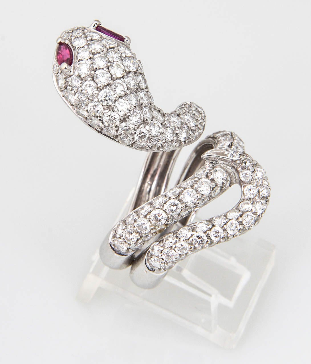 Impressive Ruby Pave Diamond Gold Snake Ring  2