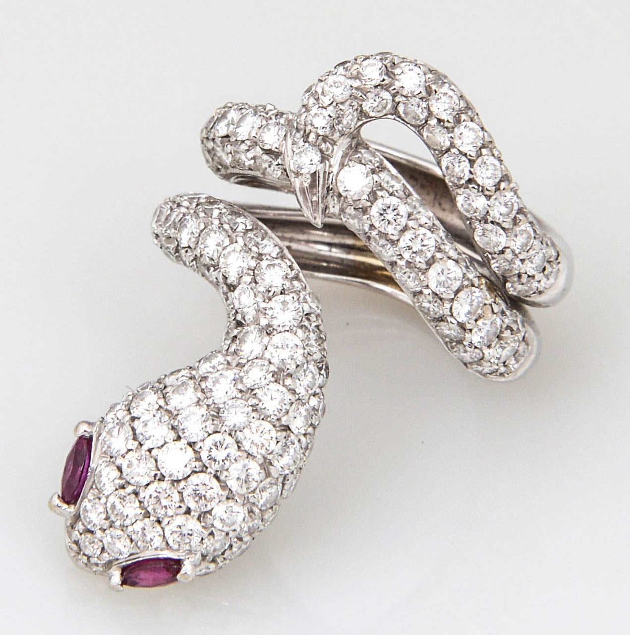 Impressive Ruby Pave Diamond Gold Snake Ring  5