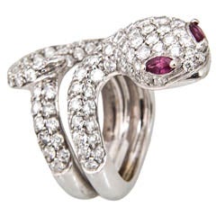 Impressive Ruby Pave Diamond Gold Snake Ring 
