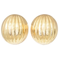 Elegant Ribbed Gold  Domed Ball Clip Earrings