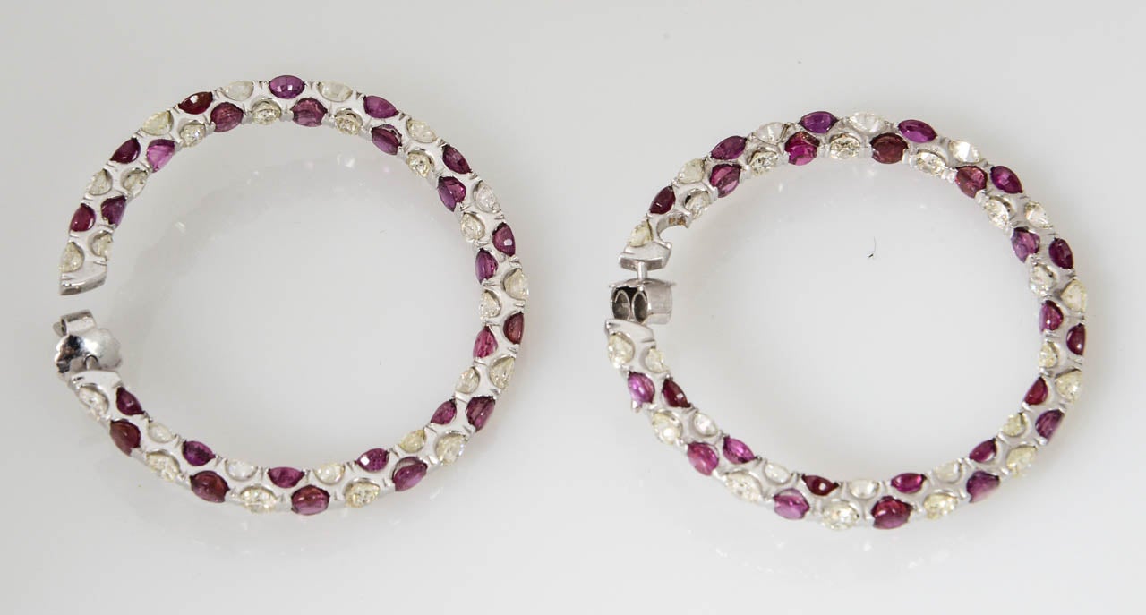 Large Ruby Diamond White Gold Hoops For Sale 3