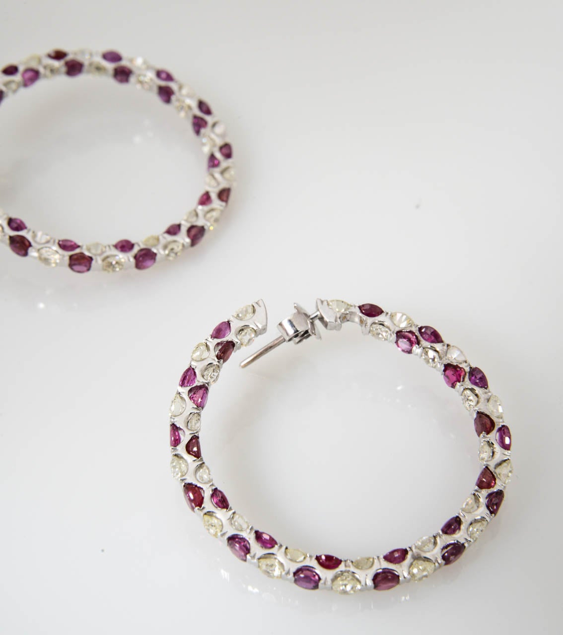 Large Ruby Diamond White Gold Hoops For Sale 4