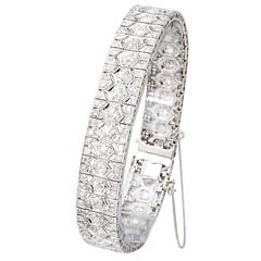 French Art Deco Diamond and Platinum Filigree Line Bracelet
