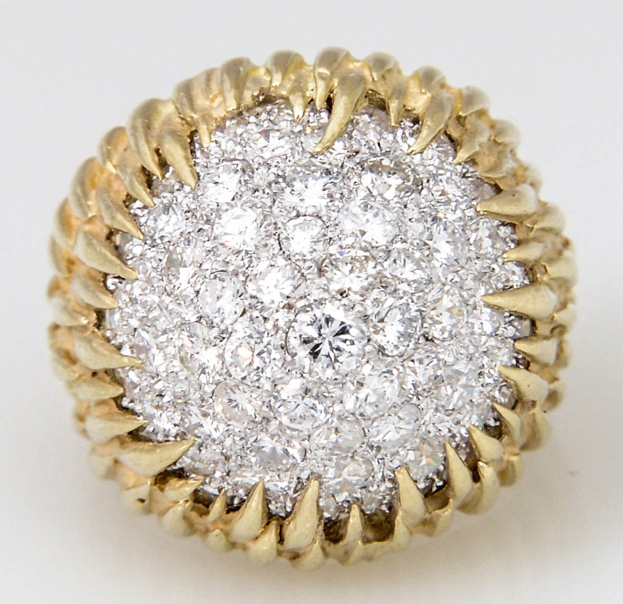 1960s-1970s Pave Diamond Gold Floral Design Dome Ring 3