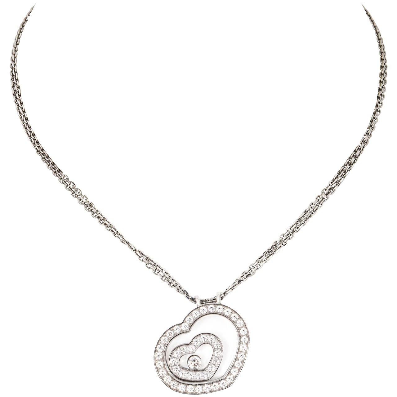 CHOPARD "Happy Spirit" Floating Diamond White Gold Heart Pendant Necklace