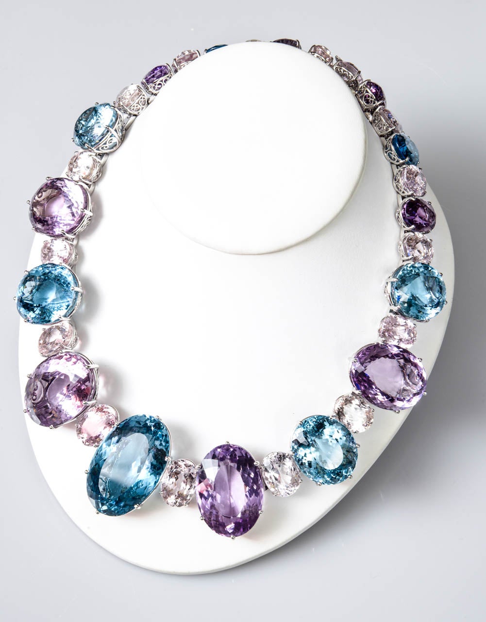 Impressive Large Amethyst, Blue Topaz, Morganite and White Gold Necklace 1