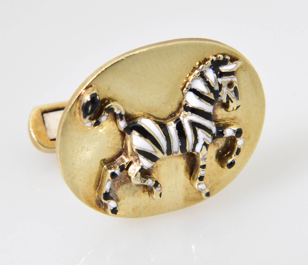 Rare Laykin Zebra Enamel Gold Cufflinks en vente 1