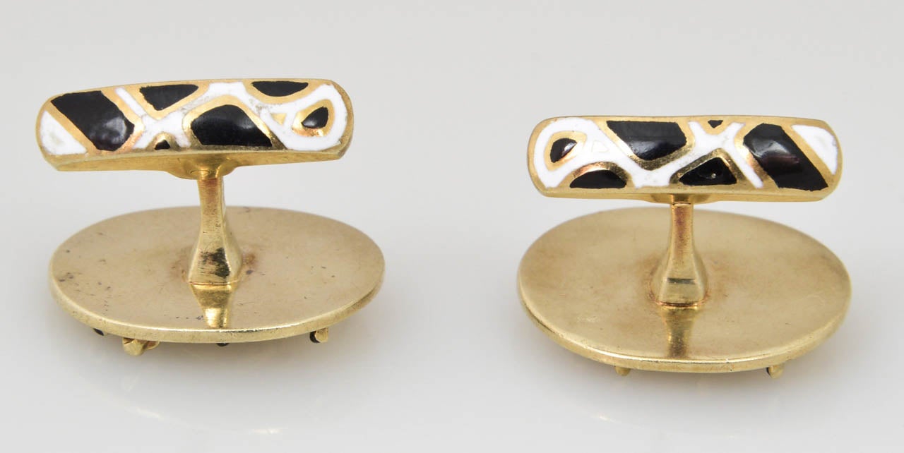 Women's or Men's Rare Laykin Zebra Enamel Gold Cufflinks For Sale