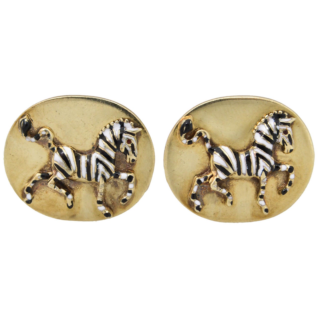 Rare Laykin Zebra Enamel Gold Cufflinks en vente