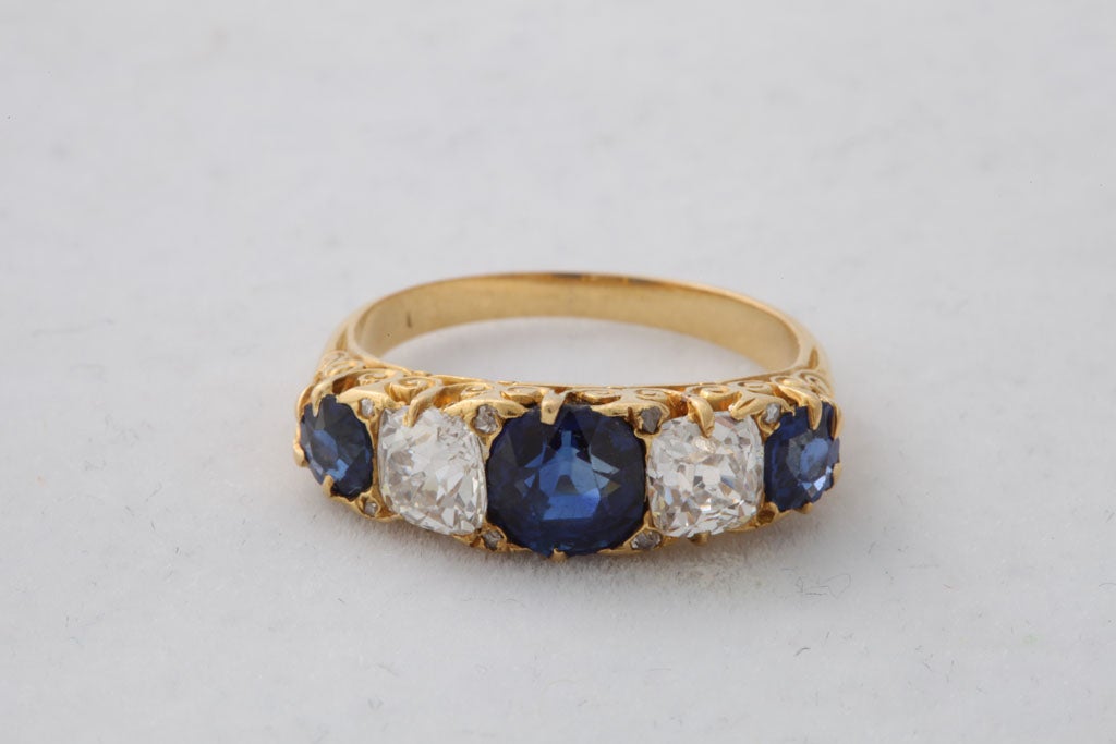 Victorian Antique Sapphire and Diamond RIng For Sale