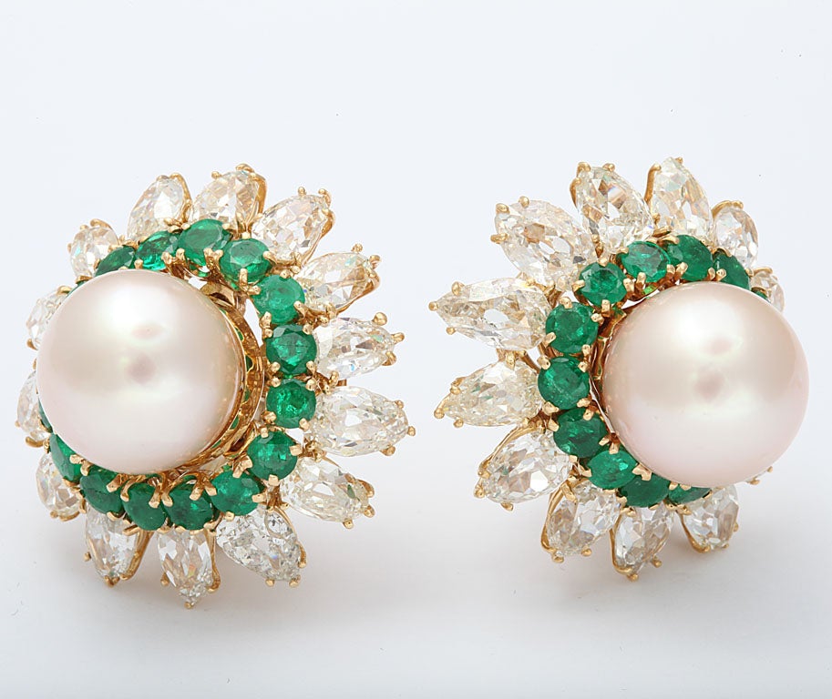 Women's Pearl Emerald Diamond Earrings