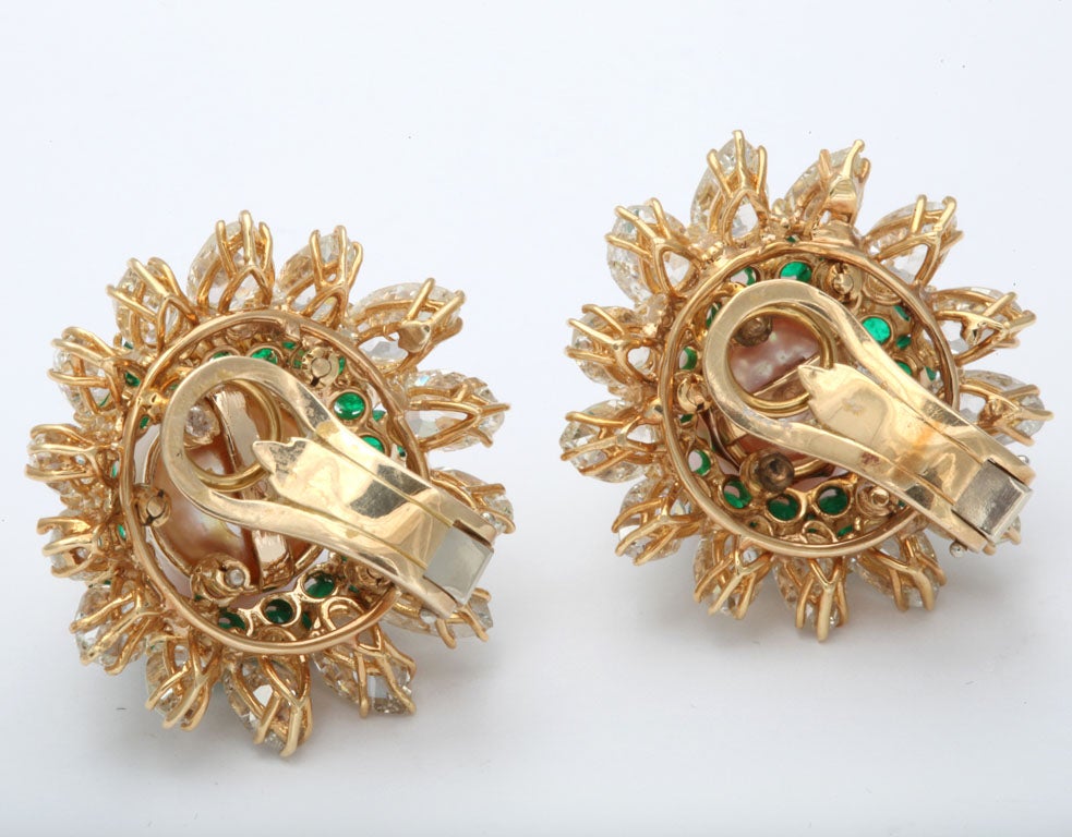 Pearl Emerald Diamond Earrings 1
