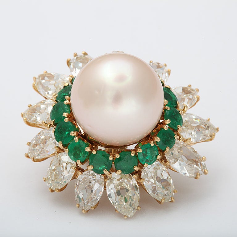 Pearl Emerald Diamond Earrings 2