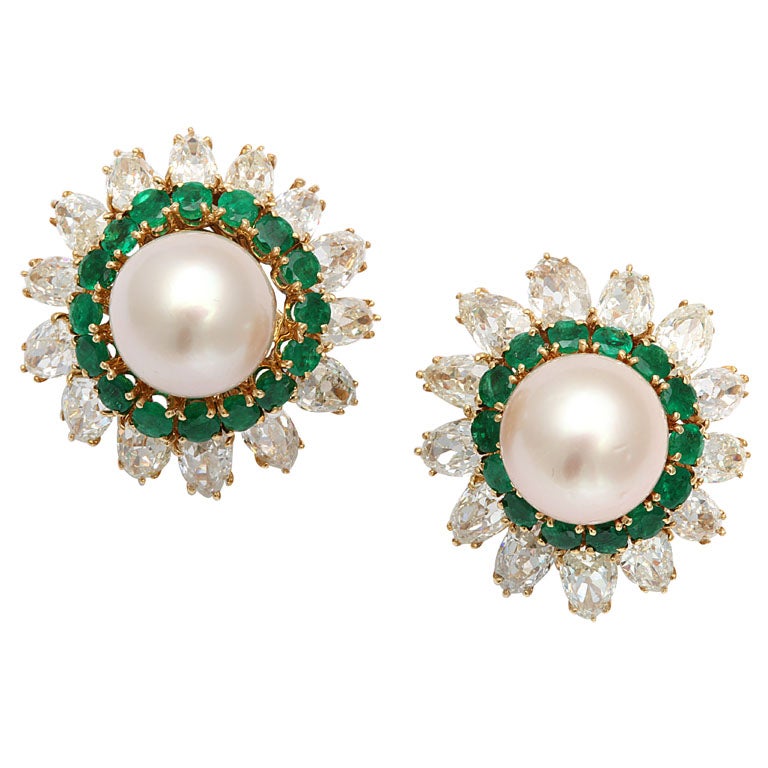 Pearl Emerald Diamond Earrings