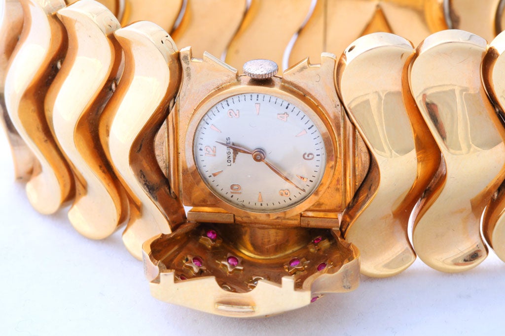 Retro Ruby Diamond Gold Watch Bracelet For Sale 1
