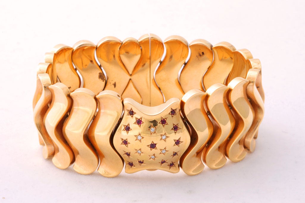 Retro Ruby Diamond Gold Watch Bracelet