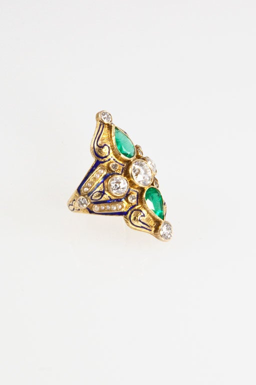 Victorian Pearl Emerald Diamond Gold Ring