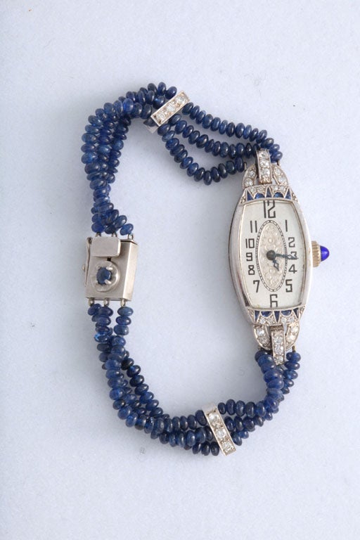 Ladies White Gold Diamond Sapphire Art Deco Wristwatch, 1924 1