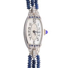 Art Deco Diamond & Sapphire Watch with Sapphire Bead Band 2