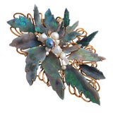 Unique 1960's Natural Pearl & Black Opal Brooch 8