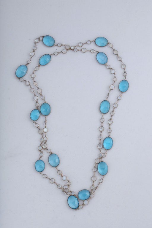 Rainbow Moonstone & London Blue Topaz Necklace